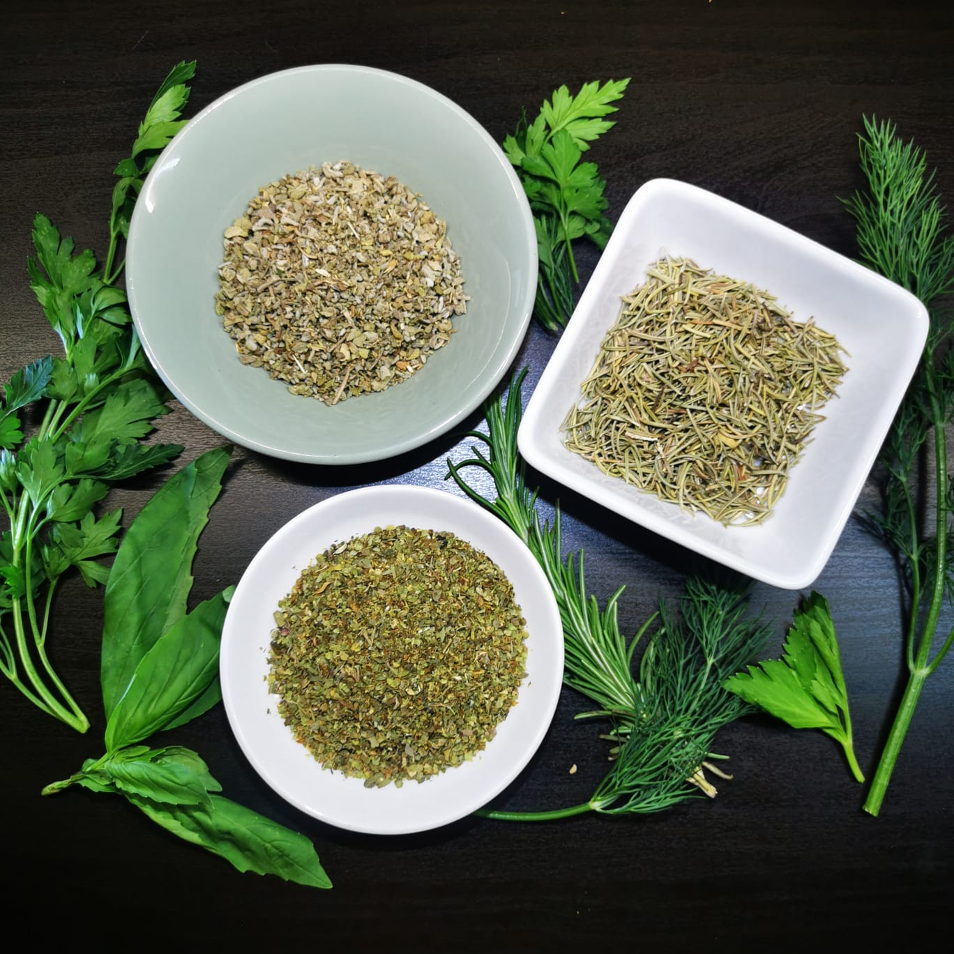 A selection of fresh and dried herbs