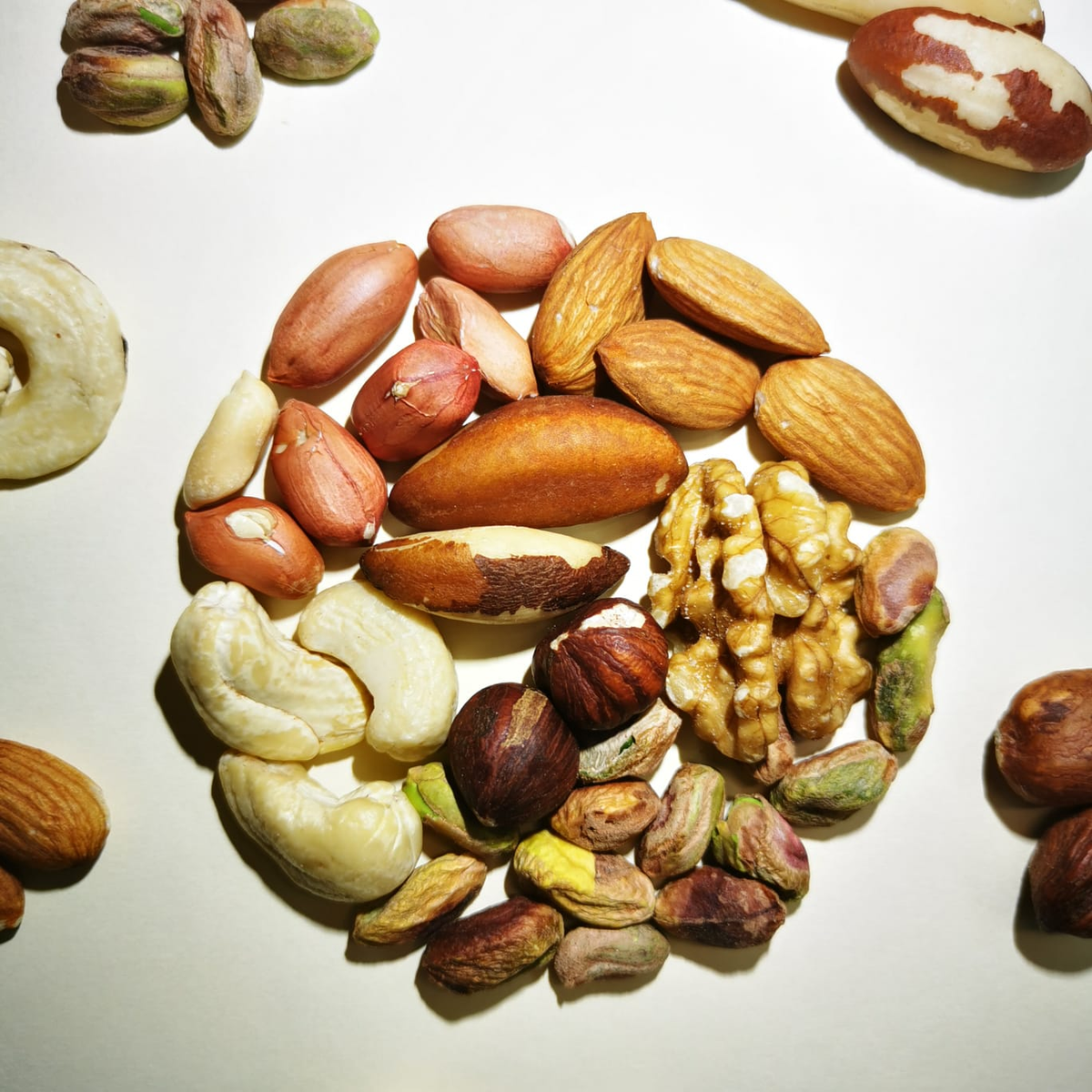 crunchy mixed nuts in a circle shape